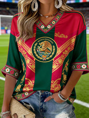 Women's Mexican Football Fan Casual Printed T-shirt