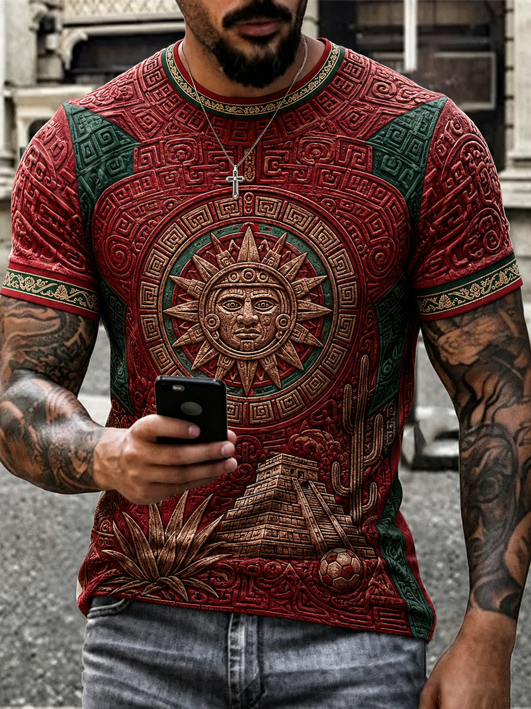Men's Mexican Football Fan Casual Printed T-shirt