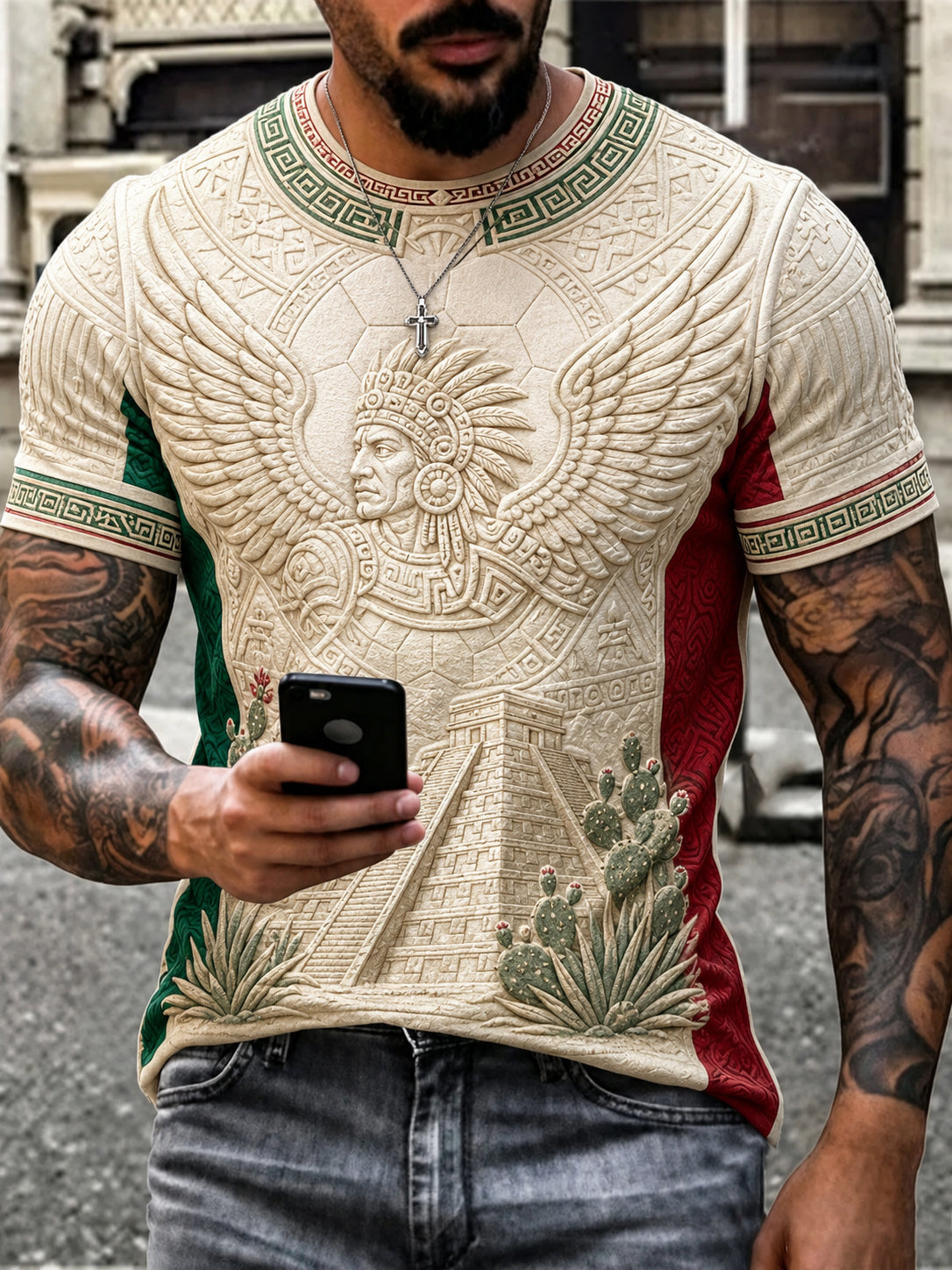 Men's Mexican Football Fan Casual Printed T-shirt