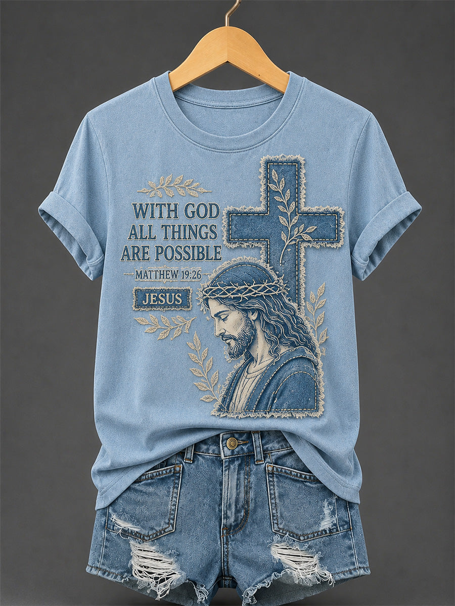 Women's Christian Jesus With God All Things Are Possible Print Casual Tee