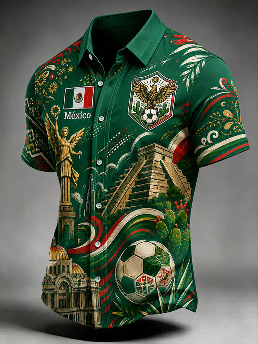 Men's Mexican Soccer Print Short Sleeve Shirt