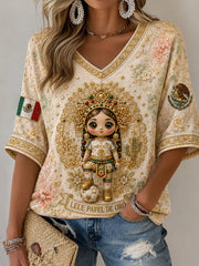 Women's Mexico Football Lover Lele Doll Art Printed T-shirt