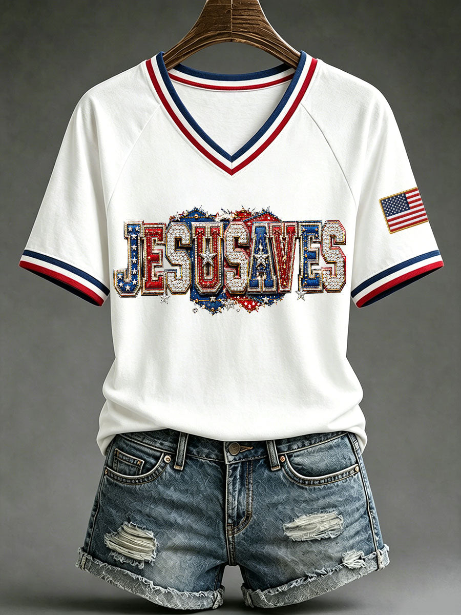 Women’s 'Jesus Saves USA' V-Neck T-Shirts
