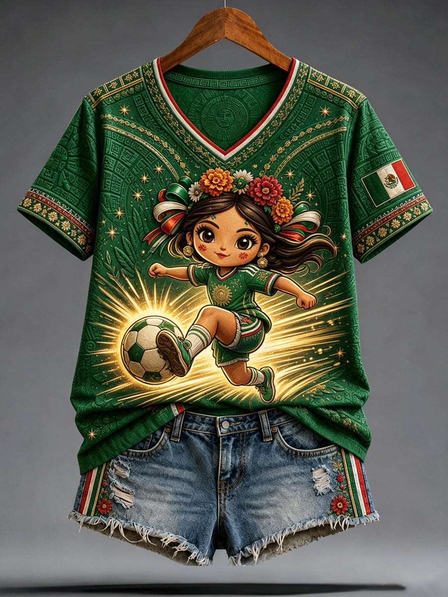 Women's Mexico Soccer Fan Graphic Casual T-Shirt