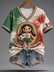 Women's Mexico Soccer Fan Graphic Casual T-Shirt