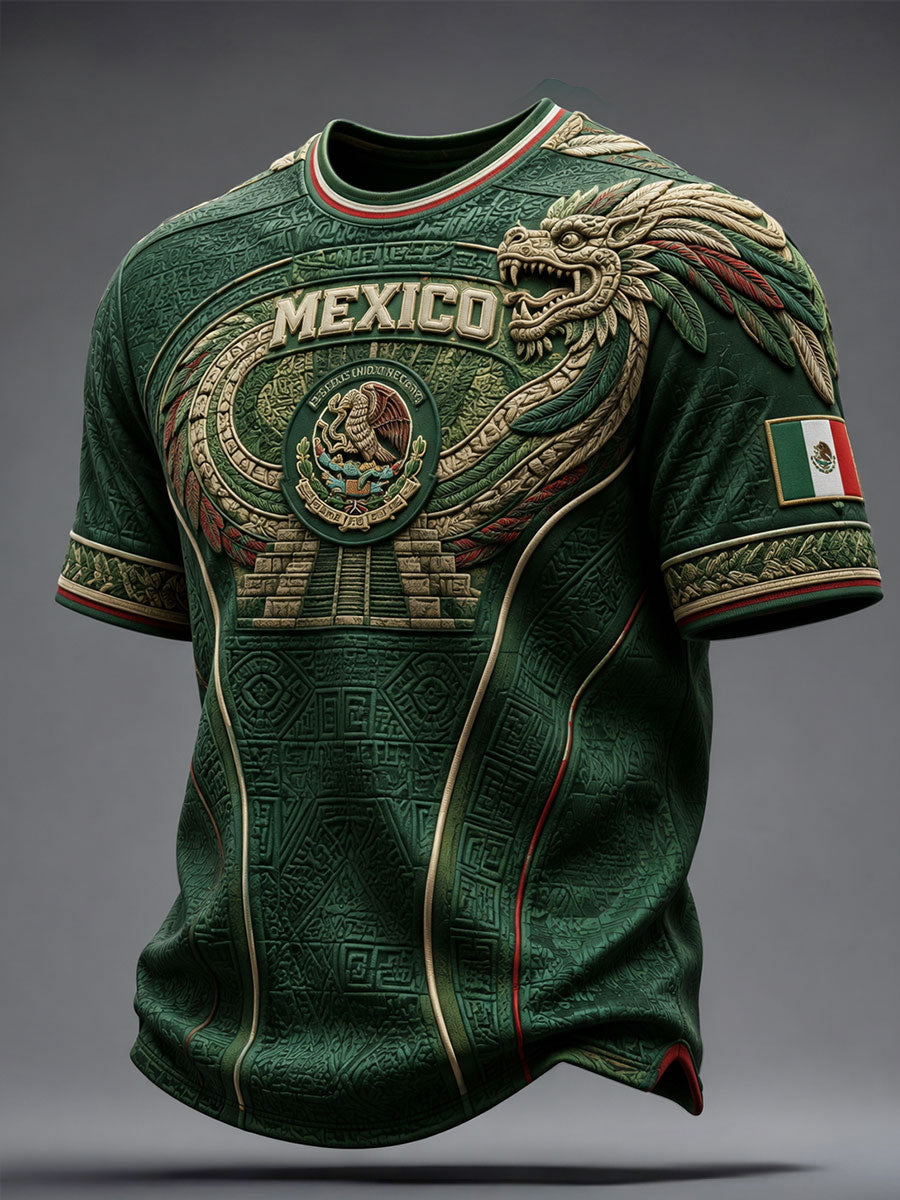Men's Mexico Football Lover Aztec Art Printed T-shirt