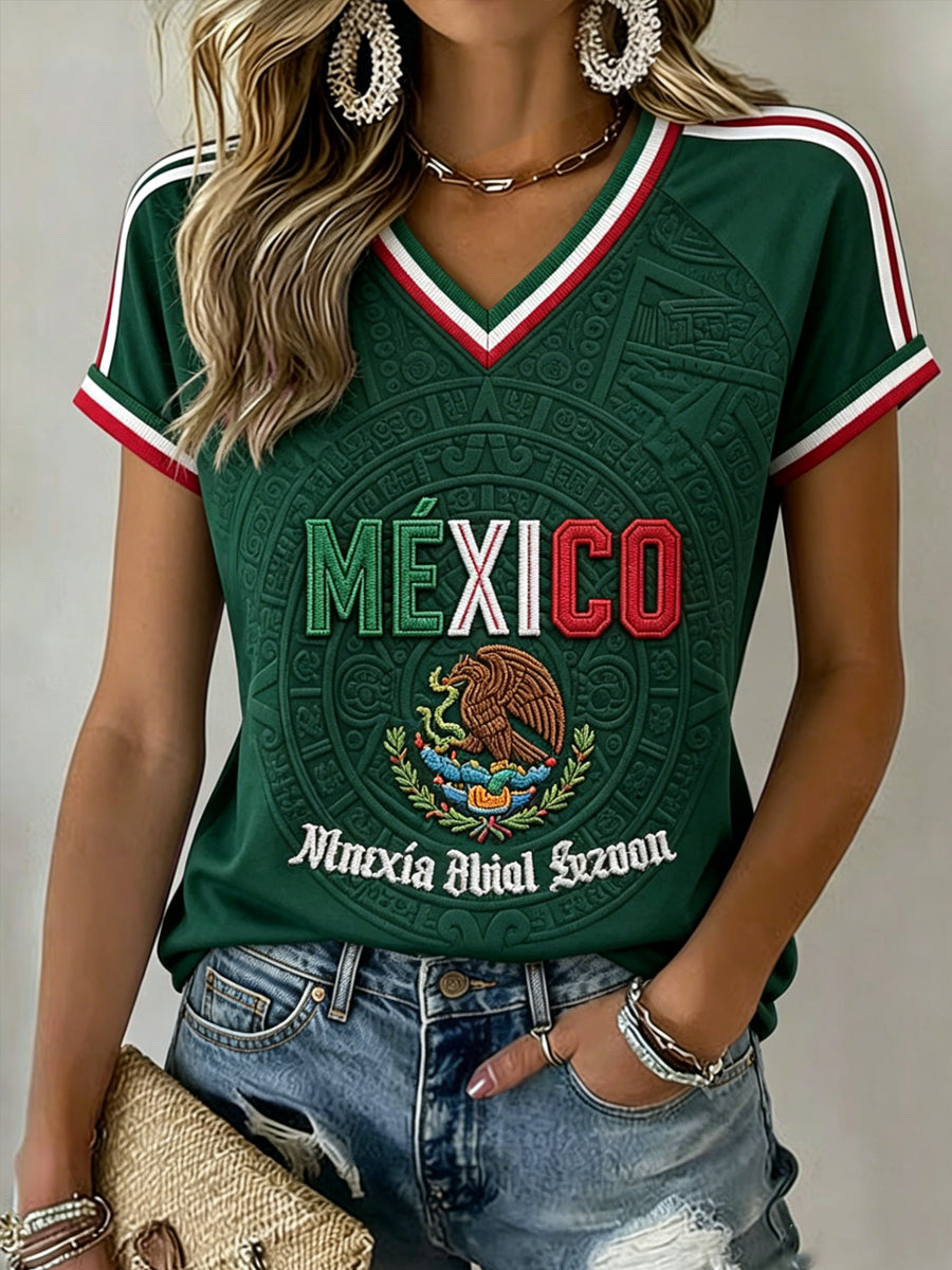 Damen-T-Shirt mit mexikanischem Fußballfan-Print, lässig geschnitten