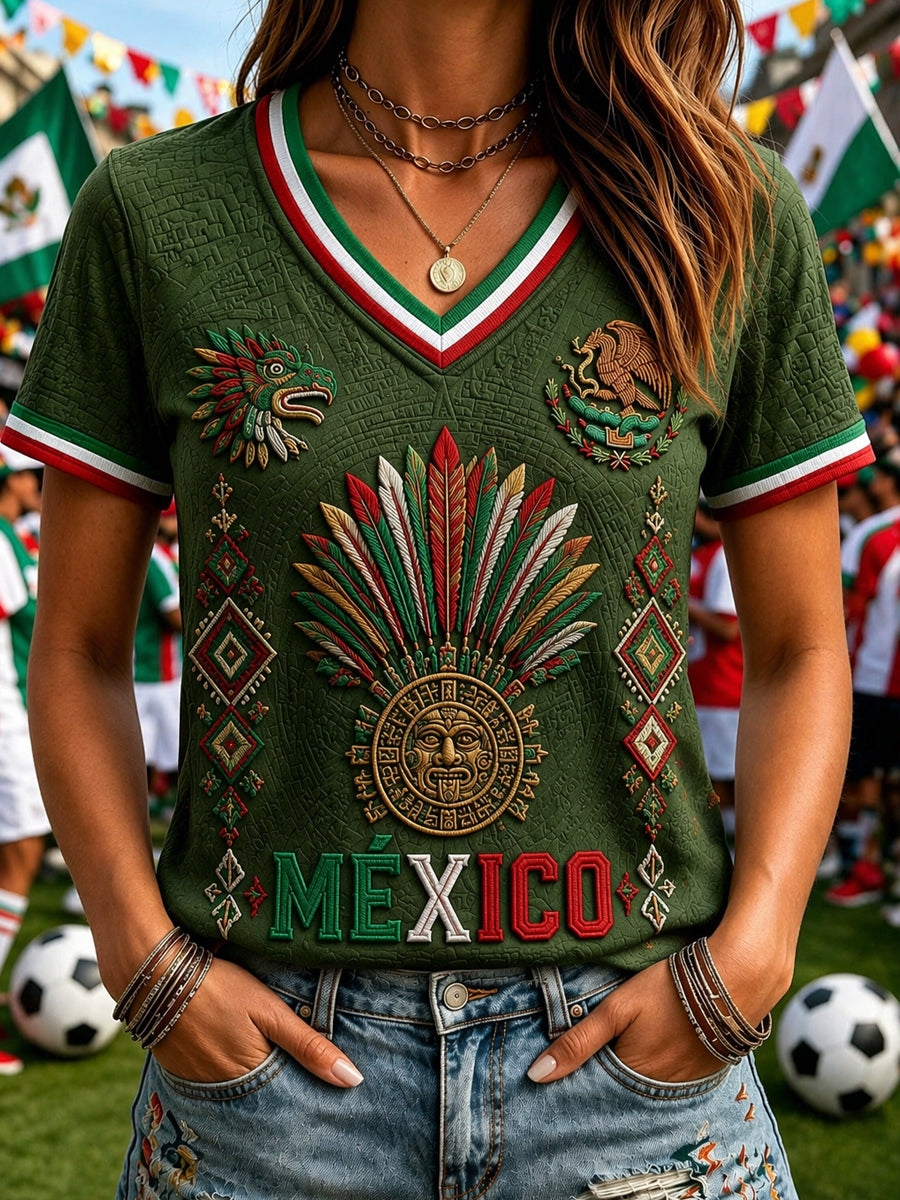 Frauen Mexiko Fußball Fan Grafik Casual T-Shirt