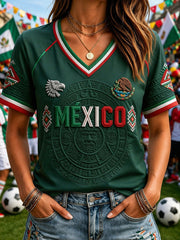 Damen-T-Shirt mit mexikanischem Fußballfan-Print, lässig geschnitten