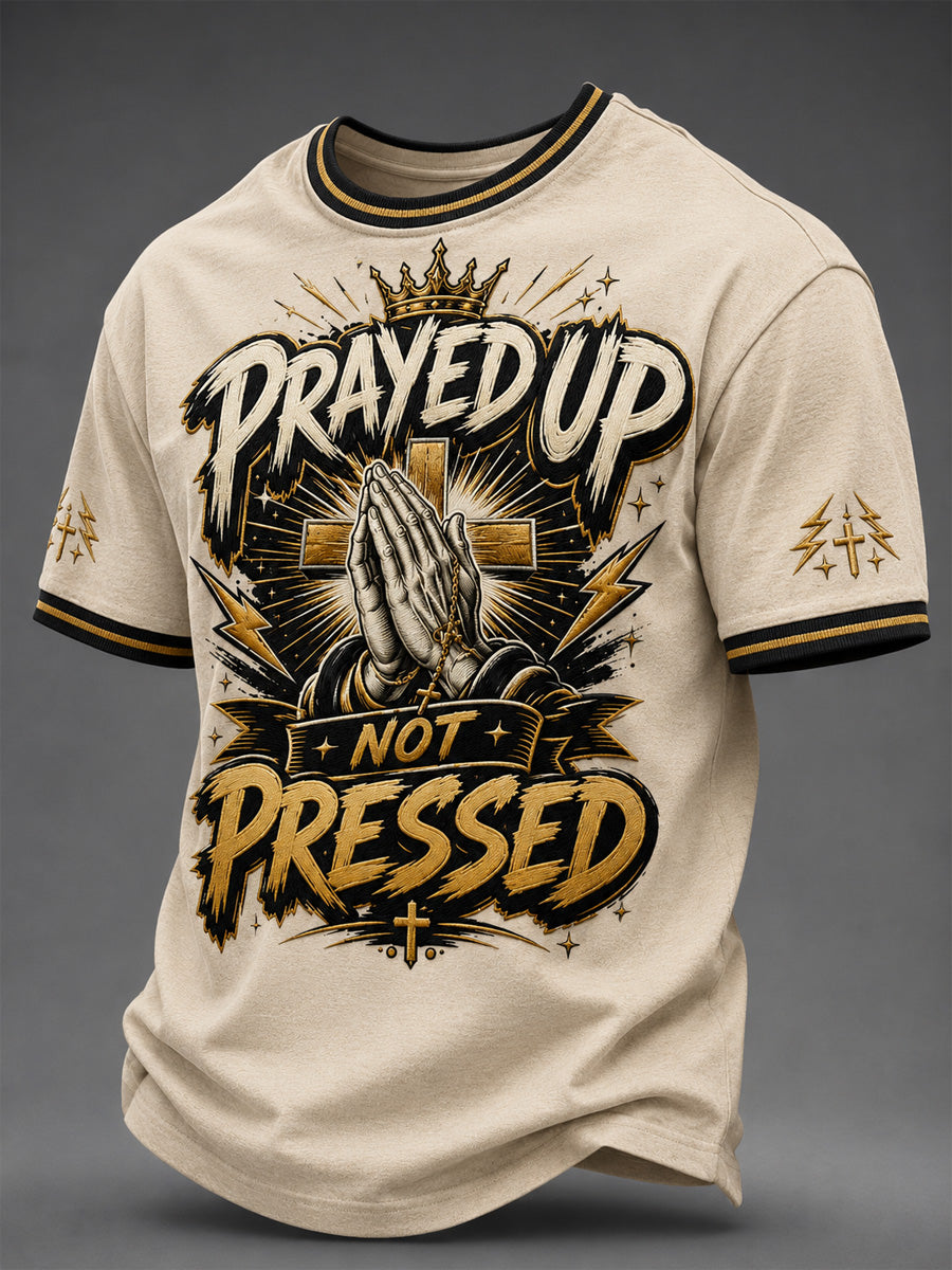 Men's Christian Prayed Up Not Pressed Print Casual Tee