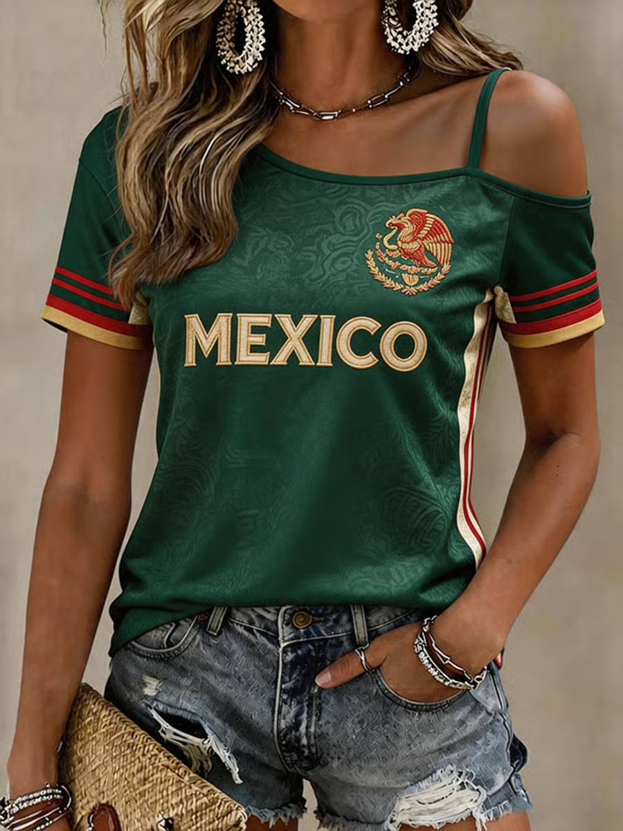 Women's Mexico Football Lover Art Printed Colombian football casual T-shirt