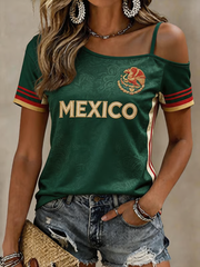 Women's Mexico Football Lover Art Printed Colombian football casual T-shirt