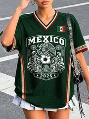 Women's Mexico Football Lover Art Printed short-sleeved T-shirt