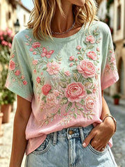 Women's Fashion Pink Floral Print T-Shirt