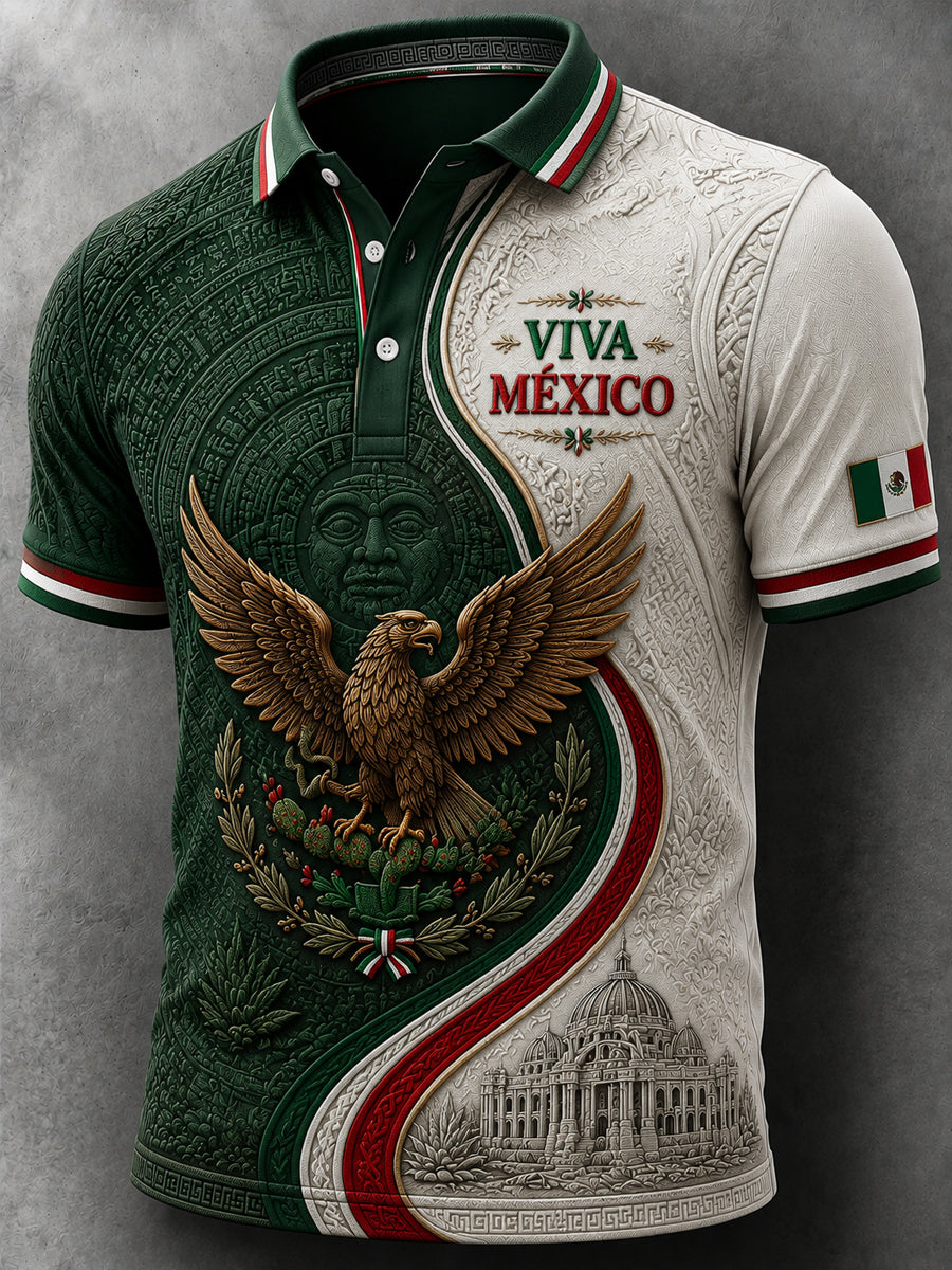 Men’s Mexican Independence Day Printed Casual Short-Sleeve Polo Shirt