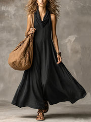 Women’S V-Neck Loose Sleeveless Floor-Length Maxi Dress