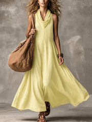Women’S V-Neck Loose Sleeveless Floor-Length Maxi Dress