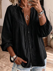 Women’s Bohemian Lace-Embellished Cotton-Blend Bell-Sleeve Duster Shirt