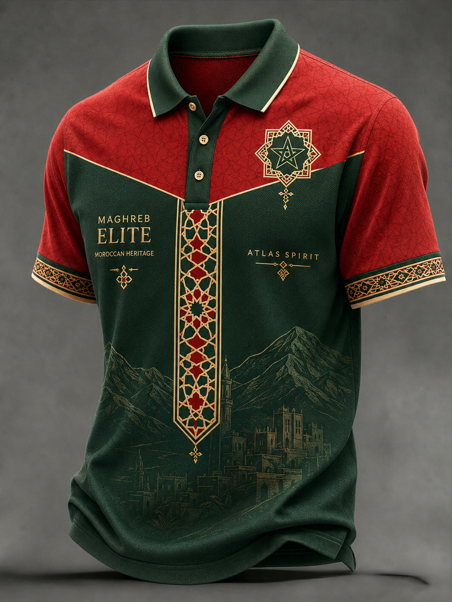 Women’s Moroccan Football Enthusiast Printed Casual Short-Sleeve Polo Shirt