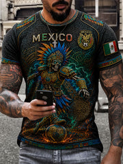 Men's Mexico Yaotl Mictlan Art Independence Day Printed T-shirt