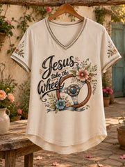 Women's 'Jesus Take the Wheel' V-neck T-shirts