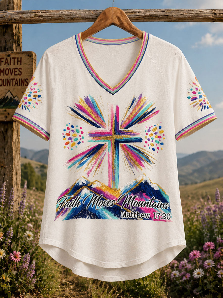 Women’s 'faith moves mountains' V-neck T-shirts