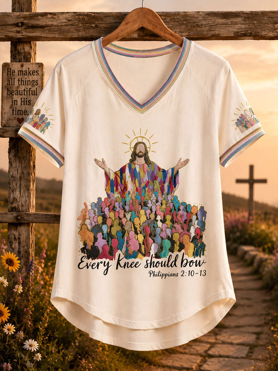 Women's 'Every Knee Should Bow' V-Neck T-Shirts