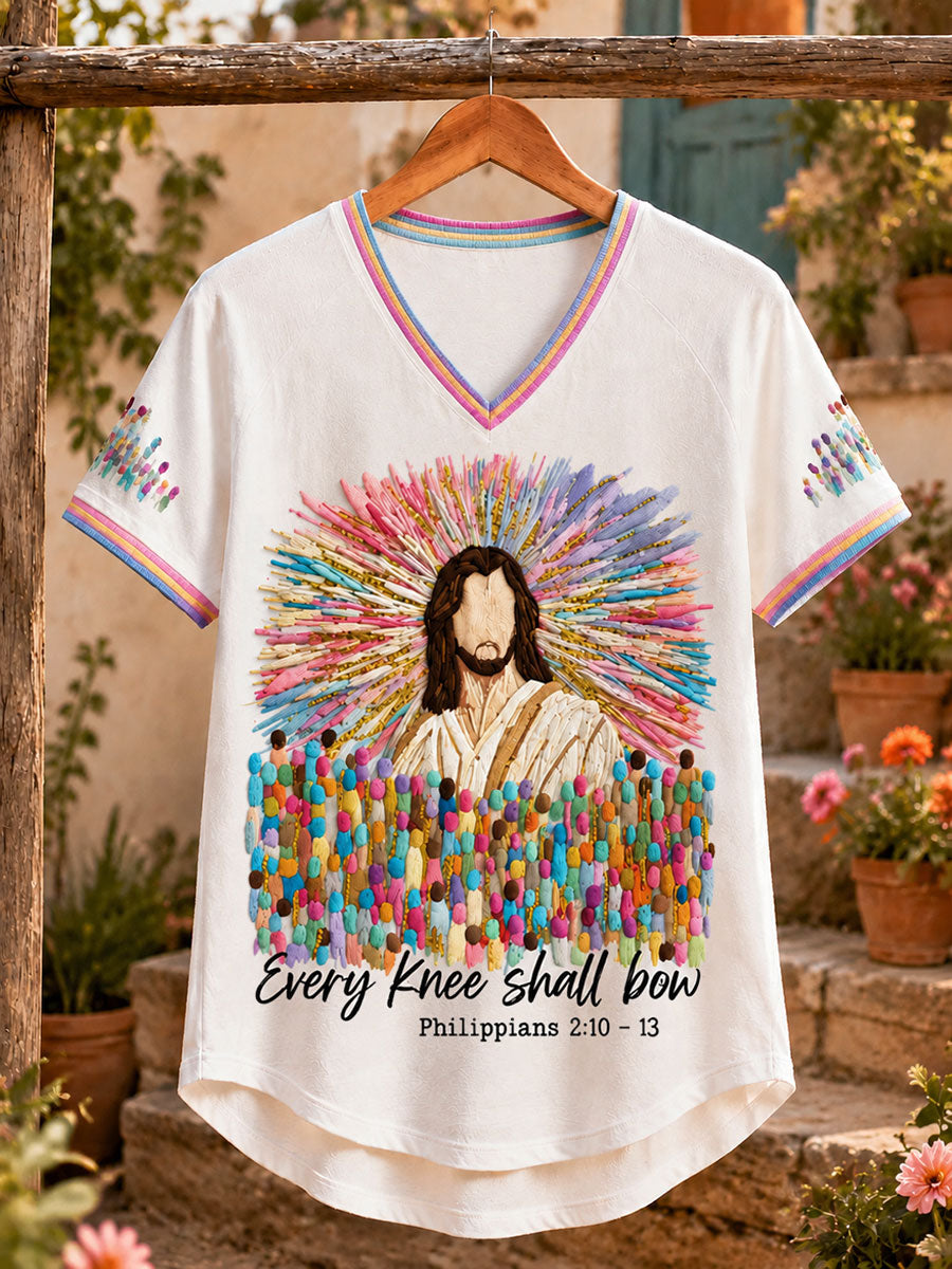 Women's 'Every Knee Should Bow' V-Neck T-Shirts