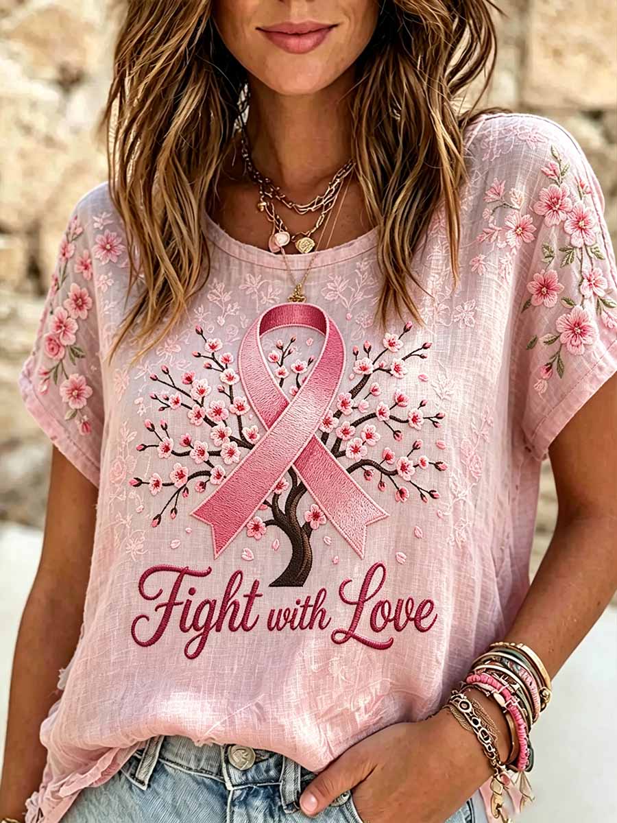 Women's Fashion Pink Breast Cancer Awareness Printed T-Shirt
