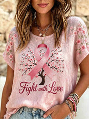 Women's Fashion Pink Breast Cancer Awareness Printed T-Shirt