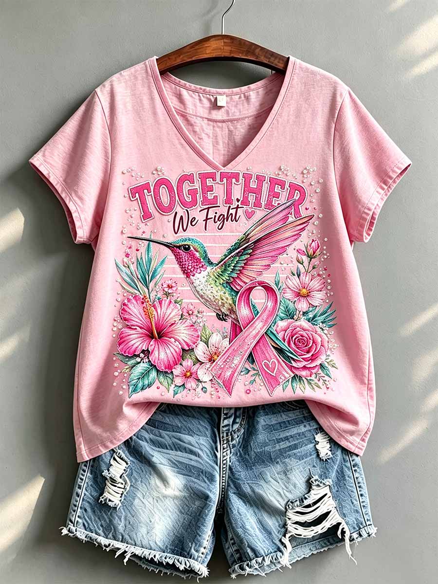 Women's Fashion Pink Breast Cancer Awareness Printed T-Shirt