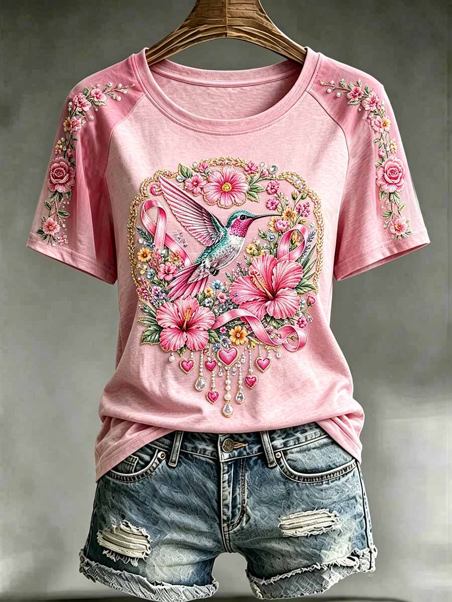Women's Fashion Pink Breast Cancer Awareness Printed T-Shirt