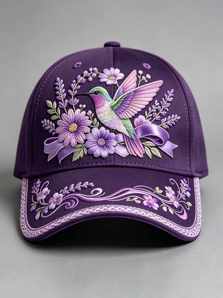 Women's Fashion Purple Floral Alzheimer's Awareness Print Hat