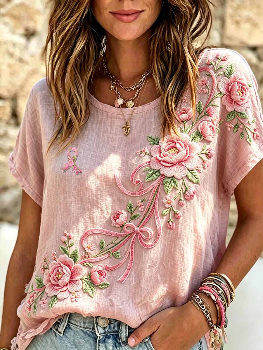 Women's Fashion Pink Breast Cancer Awareness Printed T-Shirt