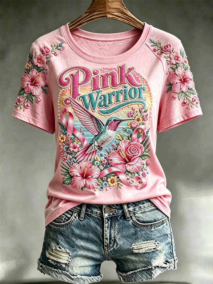 Women's Fashion Pink Breast Cancer Awareness Printed T-Shirt