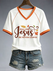 Women's Fall For Jesus He Never Leaves T-Shirt