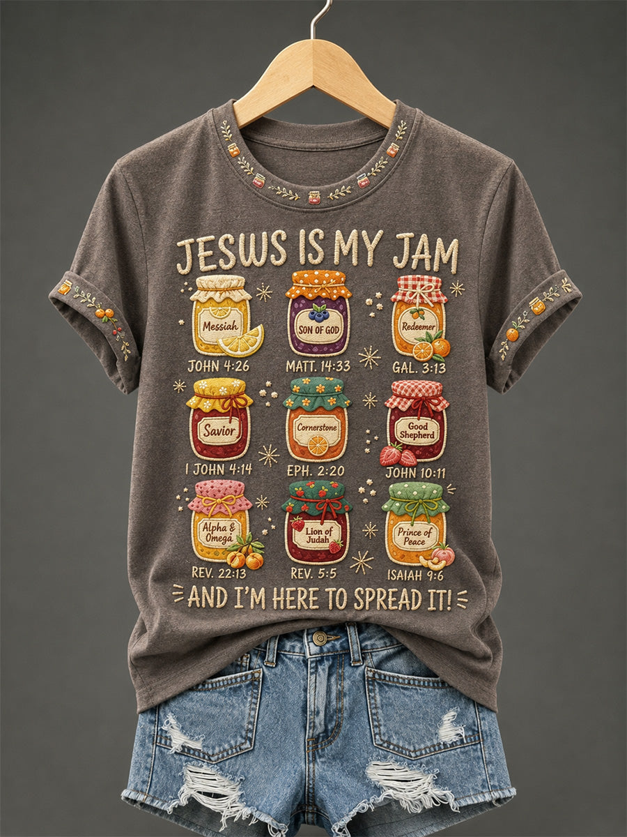 Women's Jesus Is My Jam And I'm Here To Spread It Print Casual Tee