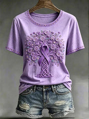 Women's Purple Floral Tree of Life Alzheimer's Awareness Printed T-Shirt