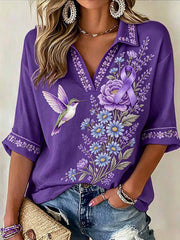 Women's Purple Floral Pattern Alzheimer's Awareness Print T-Shirt