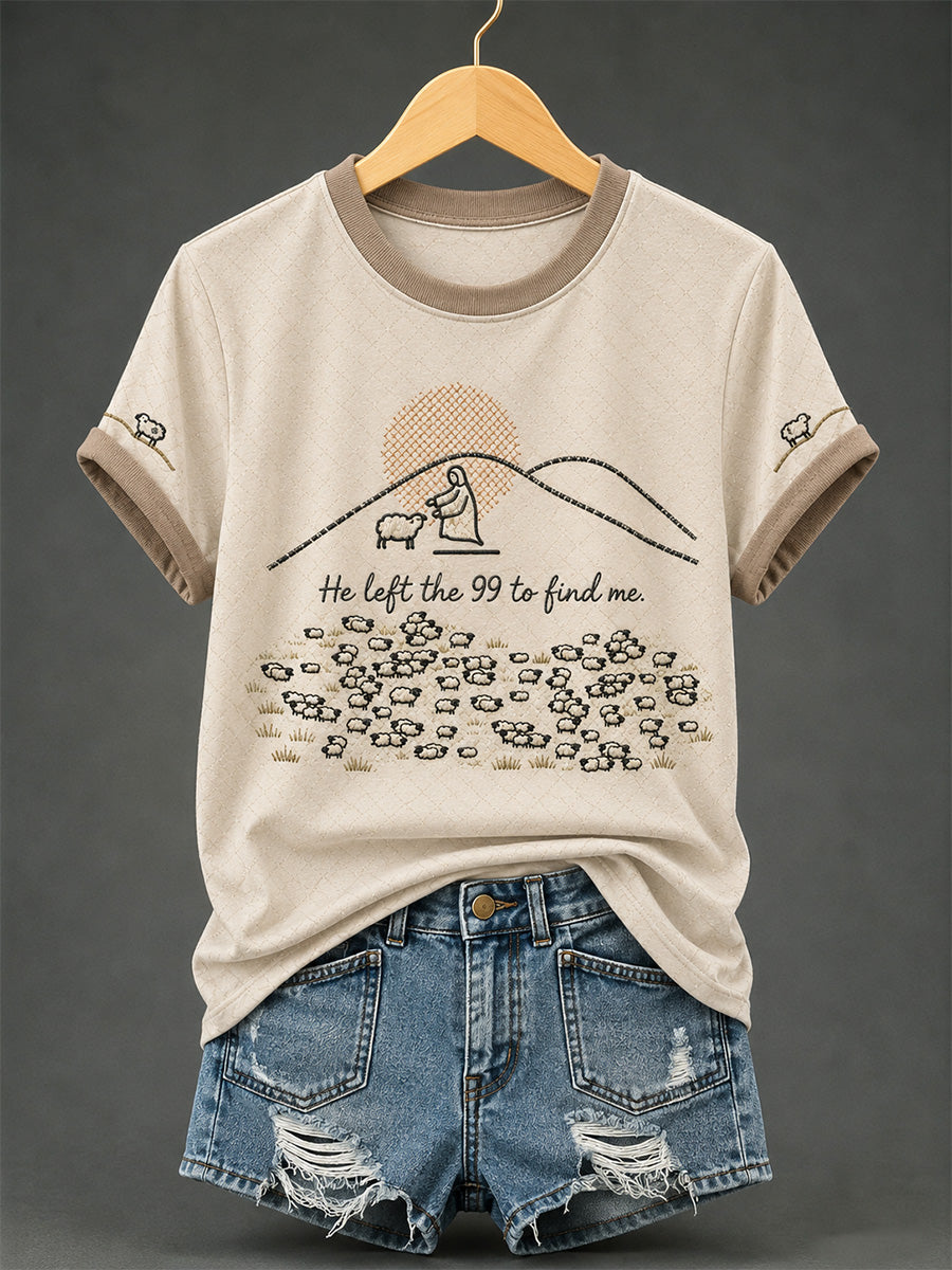 Women's Christian He Left The 99 To Find Me Print Casual Tee
