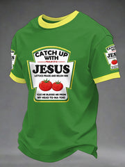 Men's Catch Up With Jesus Print Casual Tee