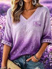Women's Fashion Purple Alzheimer's Support Print T-Shirt