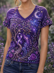 Women's Floral & Tree of Life Pattern Alzheimer's Support Print T-Shirt