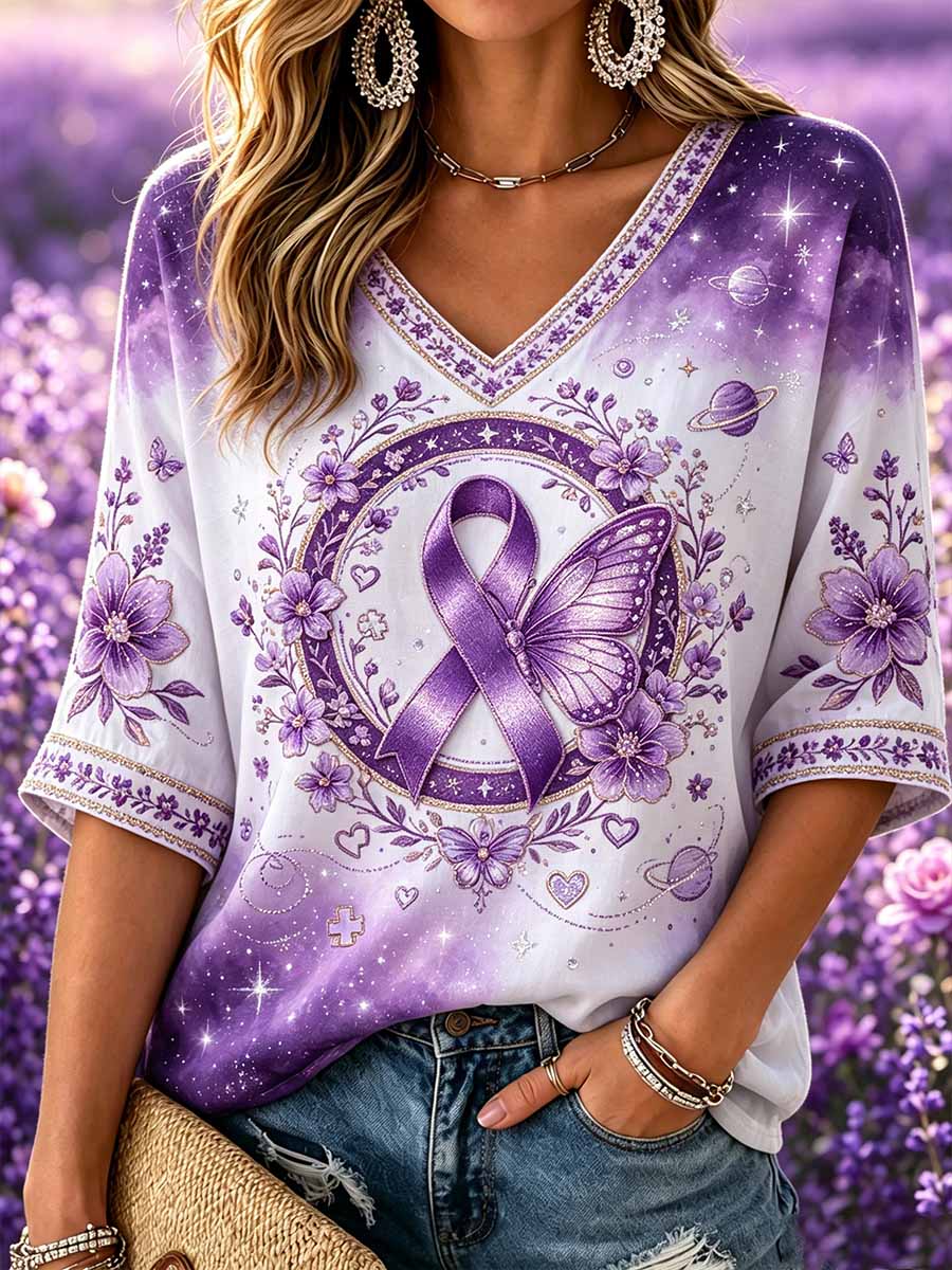 Women's Fashion Purple Alzheimer's Support Print T-Shirt