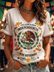 Women’s Mexico Independence Day Print Casual Short-Sleeve T-Shirt