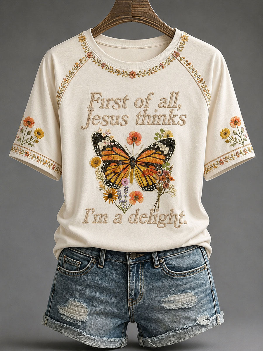 Women's 'Jesus Thinks I'm A Delight' Printed Casual T-Shirt