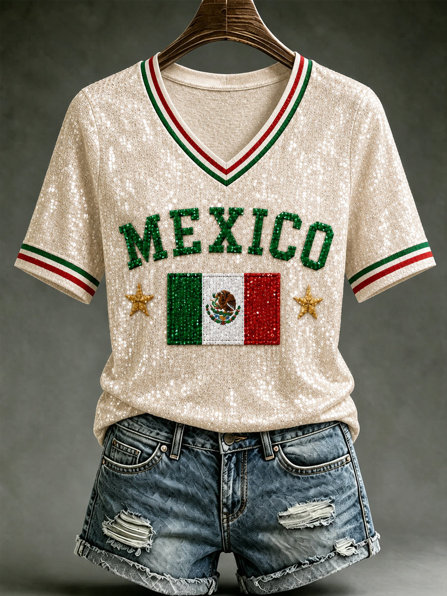 Women's Mexico Lover Art Short Sleeve V-Neck T-Shirt