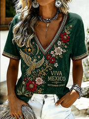 Women’s Mexico Independence Day Print Casual Short-Sleeve T-Shirt
