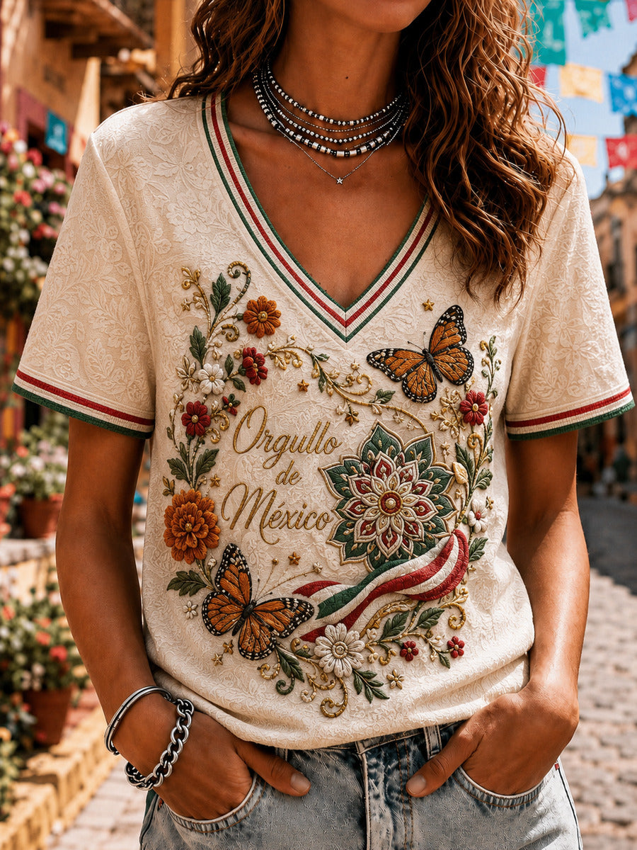 Women’s Mexico Independence Day Printed Casual Short-Sleeve T-Shirt