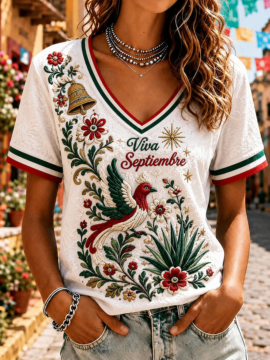 Women’s Mexico Independence Day Printed Casual Short-Sleeve T-Shirt